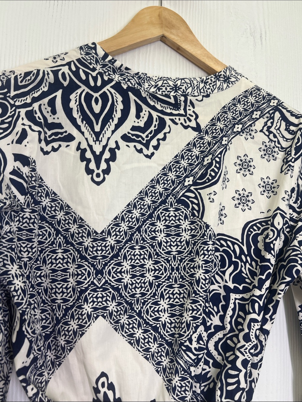 Zara - Navy White Floral Medallion Print Long Sleeve Belted Mini Dress Size Sm - Picture 10 of 10